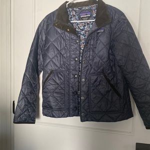 Patagonia quilted down jacket with corduroy collar and trim